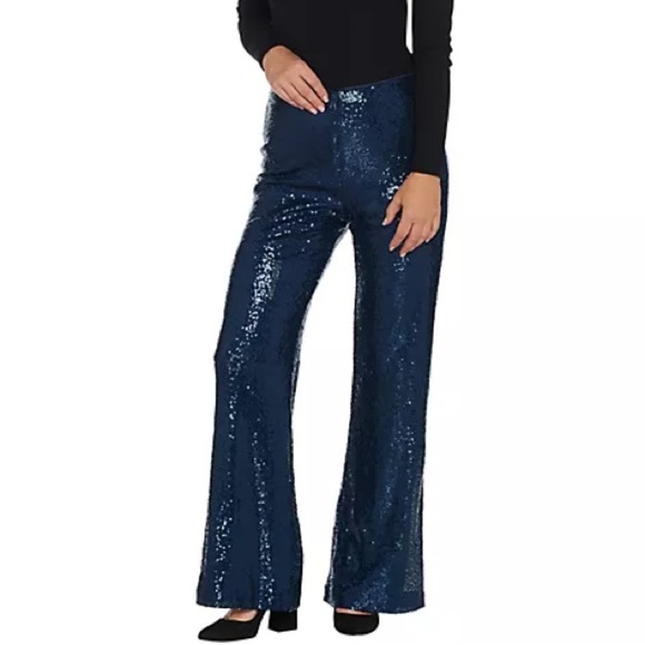 Martha Stewart Black Stretch Sequin Couture Stretch Flare Pant - black - Picture 1 of 13